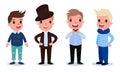 Little Boy Characters Dressed in Fashionable Garment Vector Set
