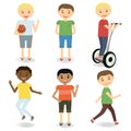 Little boy characters. Kids activities. Happy boys set. Vector Illustration Royalty Free Stock Photo