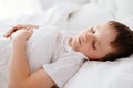 Little boy child sleeping in bed Royalty Free Stock Photo