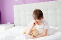 Little boy child waking up at the morning Royalty Free Stock Photo