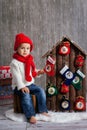 Little boy on christmas, opening presents Royalty Free Stock Photo