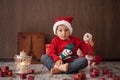 Little boy on christmas, opening presents Royalty Free Stock Photo