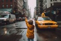 Little boy city taxi. Generate Ai Royalty Free Stock Photo