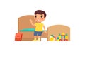 Little boy in clean bedroom flat vector illustration