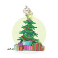 Little boy climbed on Christmas Tree to reach shining star
