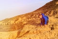 Little boy climbing in mountains, active family Royalty Free Stock Photo