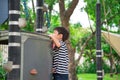 Little boy climbing at playground outdoor activities Royalty Free Stock Photo