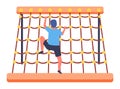 Little boy climbing at rope wall or net wall, sports activity, energy child at sports playground Royalty Free Stock Photo