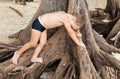 A little boy climbs a tree Royalty Free Stock Photo