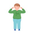 Little Boy Closing His Ears for Stopping Hearing Something Vector Illustration