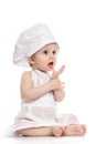 Little boy with cook hat . Baby wearing a chef hat. Use it for child, healthy food concept