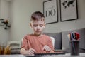 Little boy Counting with help an abacus. Mental arithmetic, brain development Royalty Free Stock Photo