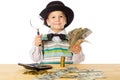 Little boy counting money on the table Royalty Free Stock Photo