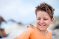 Little boy with a crab Royalty Free Stock Photo