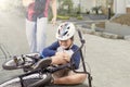 Little boy crying after falling from the bike