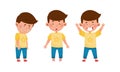 Little Boy Crying and Standing with Puzzled Expression on His Face Vector Set Royalty Free Stock Photo