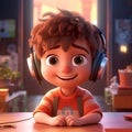 little boy with cute expression, innocent and adorable is enjoying music from headphone