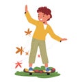 Little Boy With Cute Smile Glides On A Skateboard, Mastering The Art Of Balance And Speed, Cartoon Vector Illustration Royalty Free Stock Photo