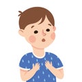 Little Boy Demonstrating Facial Expression and Emotion Gasping Vector Illustration