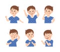 Little Boy Demonstrating Facial Expression and Emotion Grimacing Vector Set