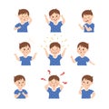 Little Boy Demonstrating Facial Expression and Emotion Laughing and Grimacing Vector Set