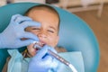 A little boy at a dentist's reception in a dental clinic. Children's dentistry, Pediatric Dentistry. A female stomatologist is