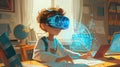 Little boy discovers futuristic science, guided by captivating holographic VR at home