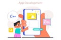 Little boy do programming. Computer science and application development