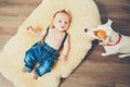 Little boy and dog at home Royalty Free Stock Photo