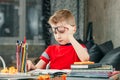 Little boy doing homework in school Royalty Free Stock Photo