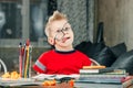 Little boy doing homework in school Royalty Free Stock Photo