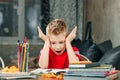 Little boy doing homework in school Royalty Free Stock Photo