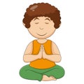 Little boy doing lotus yoga position cartoon vector illustration Royalty Free Stock Photo