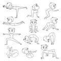 Little boy doing physical exercises. Outline drawing