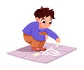 Little Boy Drawing with Chalks Have Creative Pursuit Enjoy Recreation Vector Illustration