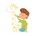 Little Boy Drawing Giraffe with Pencil on the Wall Vector Illustration Royalty Free Stock Photo