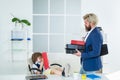 Little boy dreaming about businessman profession. Childhood and dream concept. Boss and businessman working together in Royalty Free Stock Photo