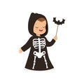 Little boy dressed as grim reaper, cute kid in halloween costume vector Illustration Royalty Free Stock Photo