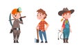 Little Boy Dressed as Miner, Woodsman and Cowboy Vector Set