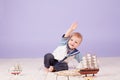 A little boy dressed as a sailor captain of ship Royalty Free Stock Photo