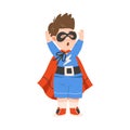 Little Boy Dressed as Superhero, Happy Halloween Party Festival with Kid Trick or Treating Cartoon Vector Illustration