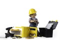 Little boy dressed as utility worker