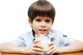 Little boy drinking milk with smiling isolated Royalty Free Stock Photo