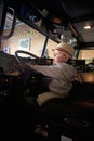 Little boy drives firetruck Royalty Free Stock Photo