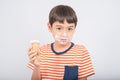 Little boy eating chocolate icecream with happy face summer time Royalty Free Stock Photo