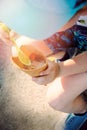 Little boy eating a cone with chocolate icecream Royalty Free Stock Photo