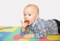 The little boy is eating his food Royalty Free Stock Photo