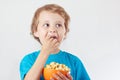 Little boy eating popcorn Royalty Free Stock Photo