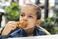 Little boy eats fried chicken