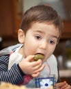 Little boy eats pickles Royalty Free Stock Photo